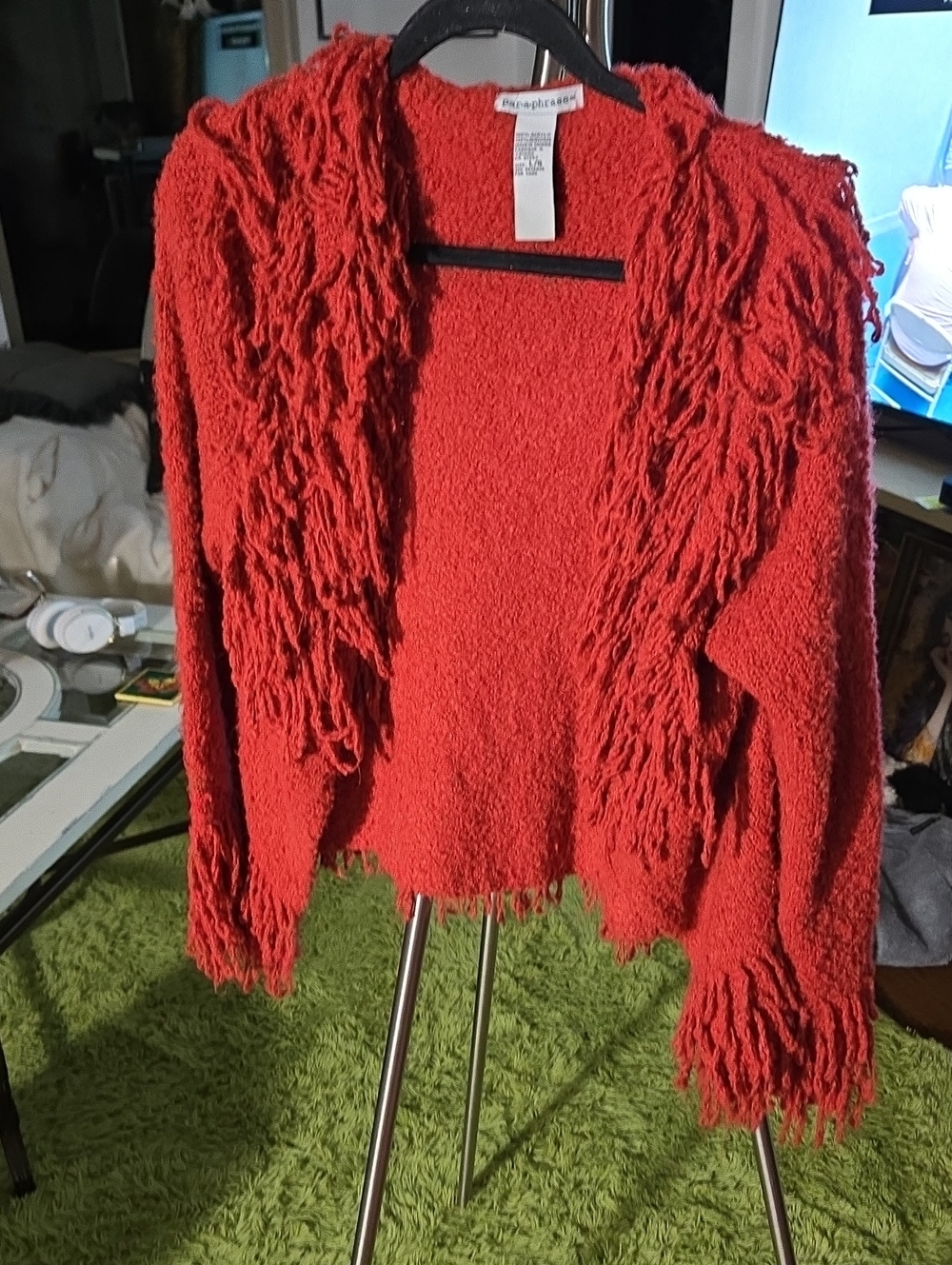 Copper Fringe Open-Front Women’s Sweater